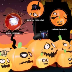 Tangkula 8 FT Halloween Inflatable Pumpkin Patch Lanterns with Witches' Cat