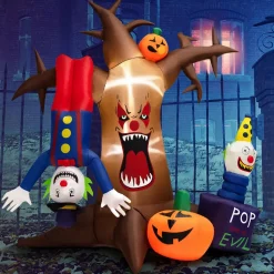 Tangkula 8 FT Halloween Inflatable Dead Tree, Blow Up Lighted Yard Decoration with Pumpkinsn