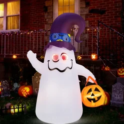 Tangkula 6 FT Halloween Inflatable Cute Ghost with Jack-O-Lantern