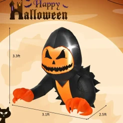 Tangkula 3.3 FT Halloween Inflatable Pumpkin Head Ghost Broke Out from Window