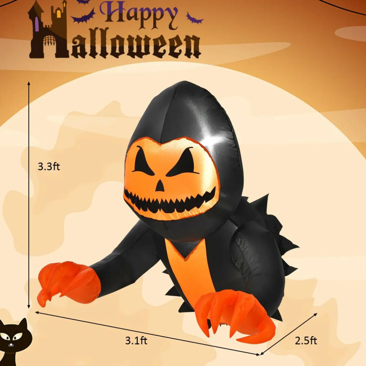 Tangkula 3.3 FT Halloween Inflatable Pumpkin Head Ghost Broke Out from Window