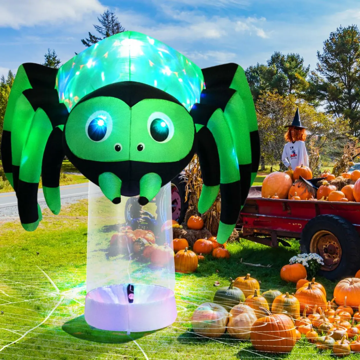 Tangkula 6 FT Halloween Inflatable Spider with Multi-Color Rotating Light