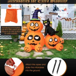 Tangkula 6 FT Halloween Inflatable Pumpkin Patch with Black Witch's Cat