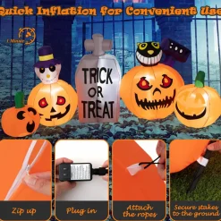 Tangkula 8 FT Halloween Inflatable Pumpkin Patch with Tombstone & Black Cat
