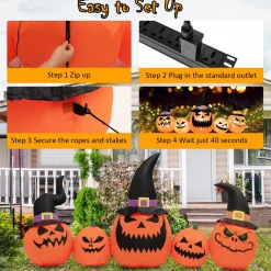 Tangkula 8 Ft Halloween Inflatable Pumpkin Family, Waterproof Halloween Yard Decoration with Built-in LED Lights, Sandbag