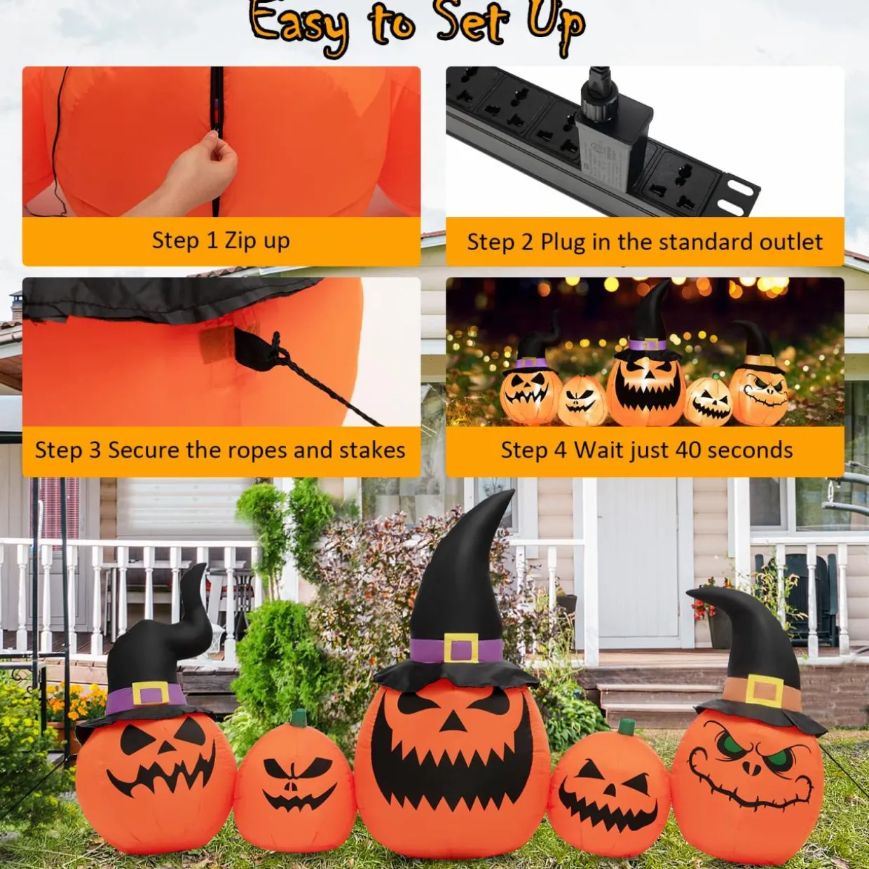 Tangkula 8 Ft Halloween Inflatable Pumpkin Family, Waterproof Halloween Yard Decoration with Built-in LED Lights, Sandbag