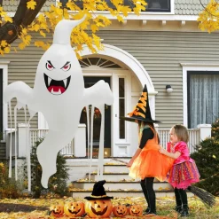 Tangkula 5 FT Halloween Inflatable Hanging Ghost, Blow-up Yard Decoration with Built-in LED Light