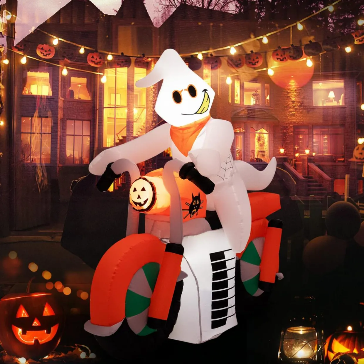 Tangkula 5 FT Halloween Inflatable Ghost Riding on Motor Bike