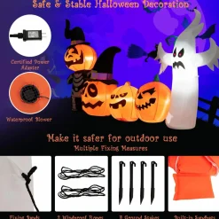 Tangkula 7.5 FT Halloween Inflatable Pumpkin Patch with Ghost, Skeleton & Witches Hats