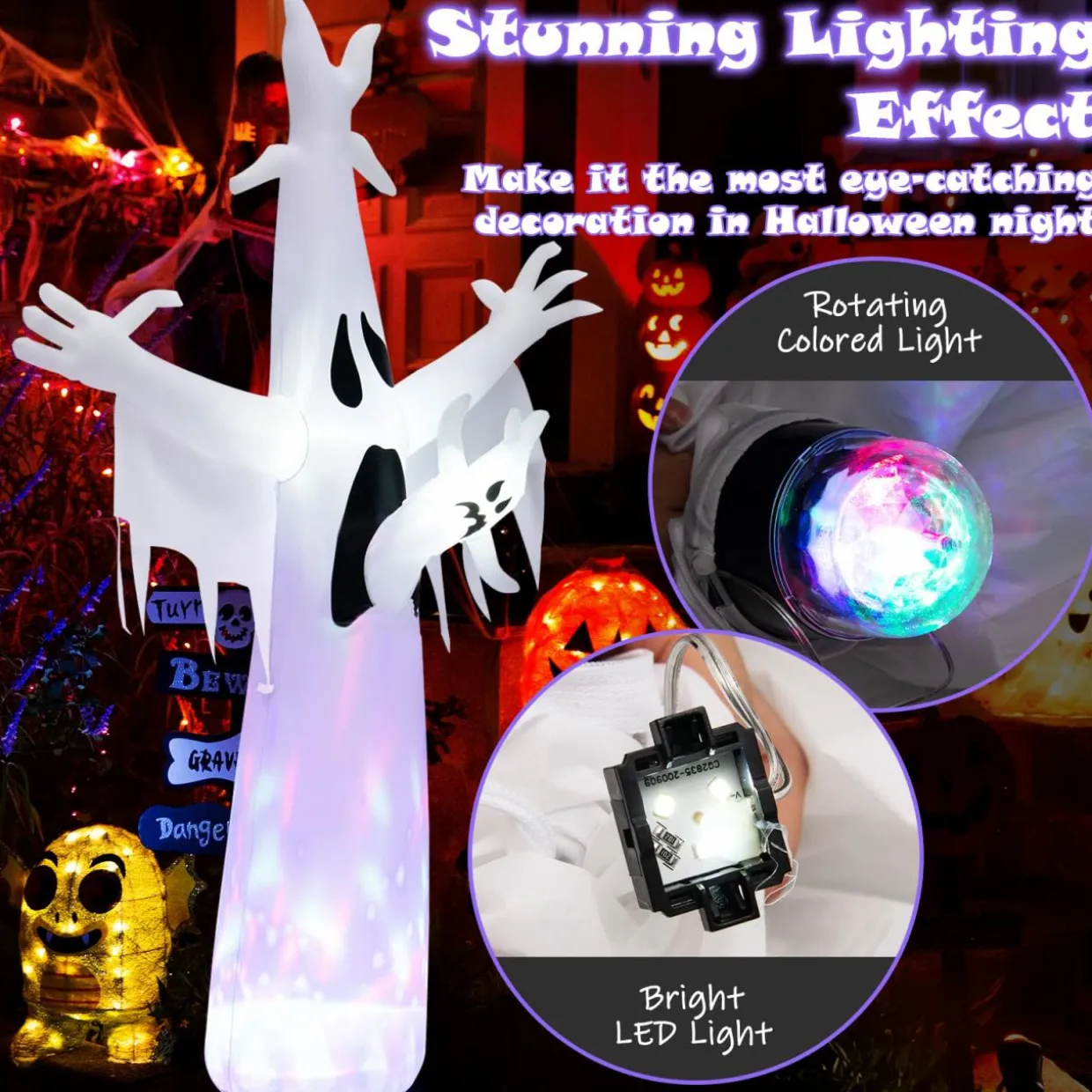 Tangkula 8 FT Halloween Inflatable Ghost, Blow-up Yard Halloween Decorations with Built-in LED Lights & Magic Rotating Lamp