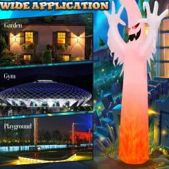 Tangkula 12 FT Halloween Inflatable Ghost W/ Rotating Flame LED Lights, Air Blower, Stake, Sandbag
