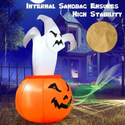 Tangkula 6 FT Halloween Inflatable Ghost in Pumpkin, Blow-up Ghost with Internally LED Bulb & Waterproof Fan
