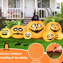 Tangkula 8 FT Halloween Inflatable Pumpkin Patch Lanterns with Witches' Cat