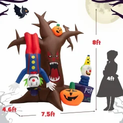 Tangkula 8 FT Halloween Inflatable Dead Tree, Blow Up Lighted Yard Decoration with Pumpkinsn