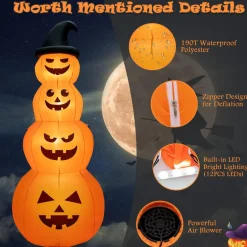 Tangkula 8 FT Halloween Inflatable Pumpkin, 4 Pumpkins Stack Halloween Decorations