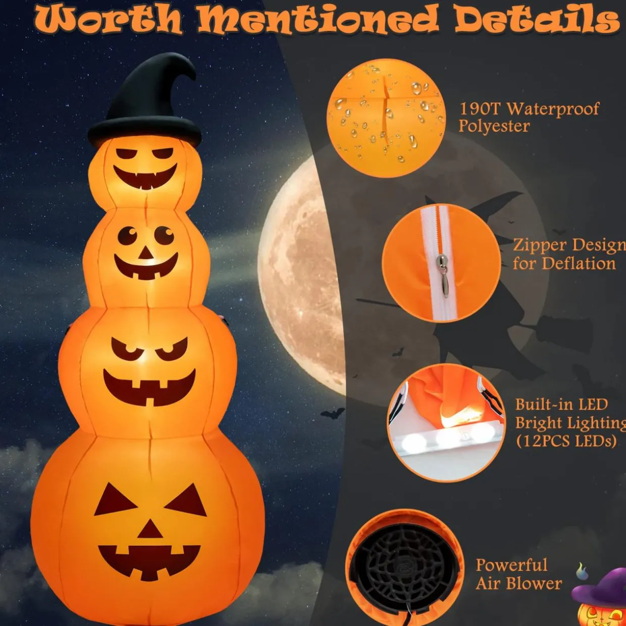 Tangkula 8 FT Halloween Inflatable Pumpkin, 4 Pumpkins Stack Halloween Decorations