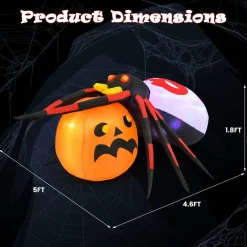 Tangkula 5 FT Halloween Inflatable Spider with Pumpkin, LED Lighted Halloween Decoration with Colorful Rotating Light