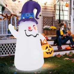 Tangkula 6 FT Halloween Inflatable Cute Ghost with Jack-O-Lantern