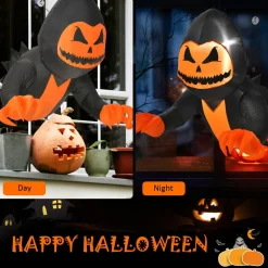 Tangkula 3.3 FT Halloween Inflatable Pumpkin Head Ghost Broke Out from Window