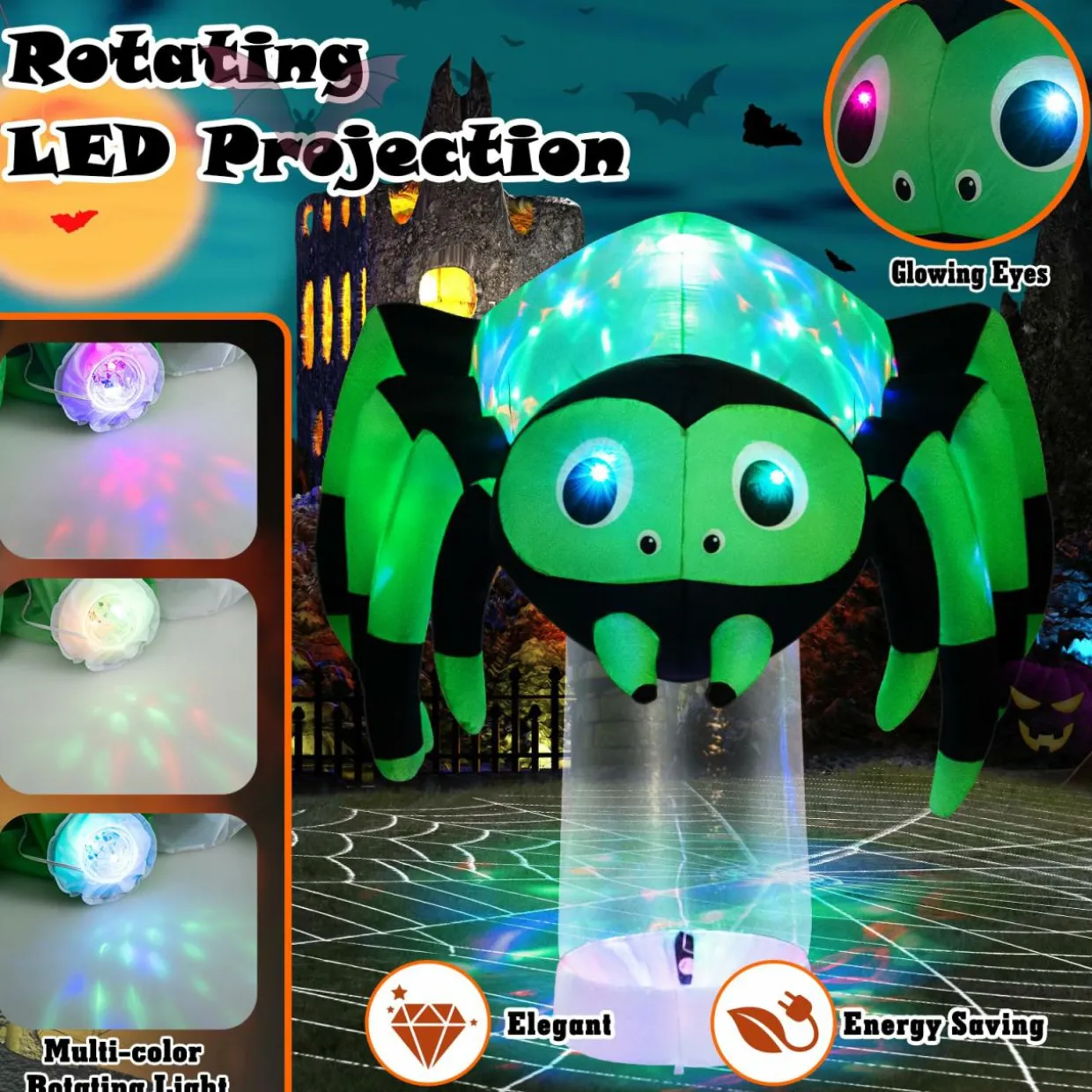 Tangkula 6 FT Halloween Inflatable Spider with Multi-Color Rotating Light