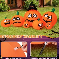 Tangkula 9.5 FT Halloween Inflatable Pumpkin Patch, 7 Pumpkins Family with Witches' Cat