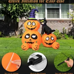 Tangkula 6 FT Halloween Inflatable Pumpkin Patch with Black Witch's Cat