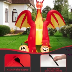 Tangkula 10 FT Halloween Inflatable Giant Fire Dragon, Blow-up Outdoor Halloween Decorations with Built-in LED Lights