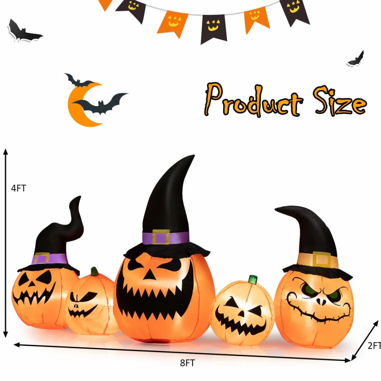Tangkula 8 Ft Halloween Inflatable Pumpkin Family, Waterproof Halloween Yard Decoration with Built-in LED Lights, Sandbag
