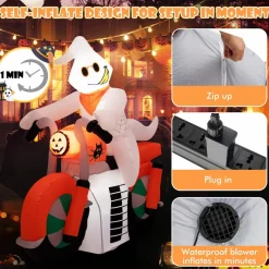 Tangkula 5 FT Halloween Inflatable Ghost Riding on Motor Bike
