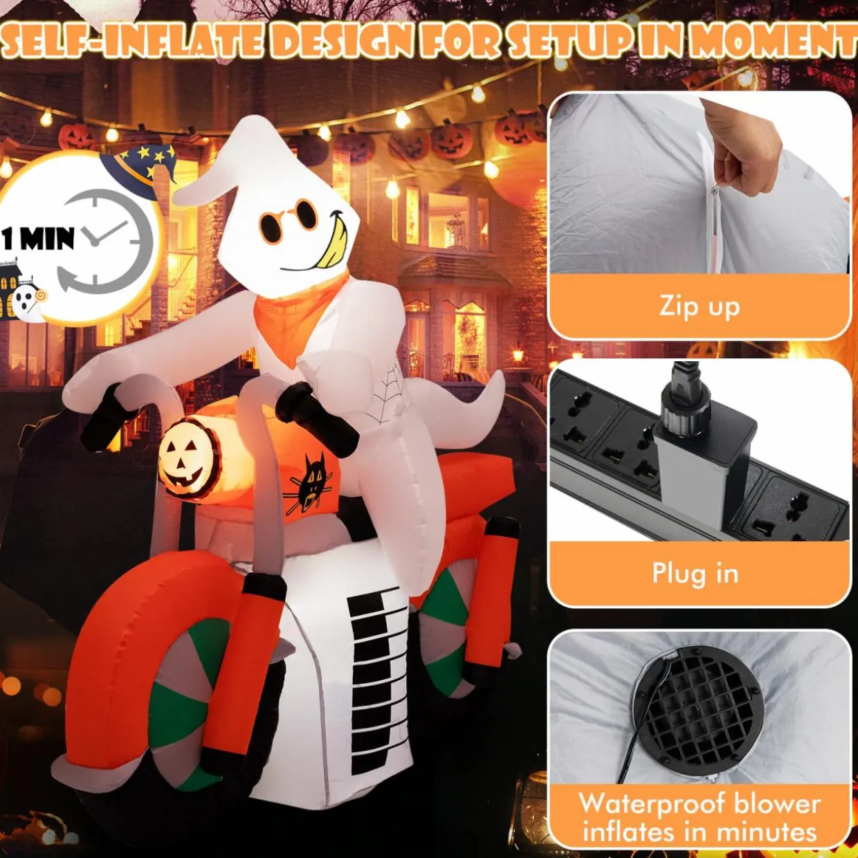 Tangkula 5 FT Halloween Inflatable Ghost Riding on Motor Bike