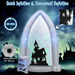 Tangkula 7 FT Halloween Inflatable Tombstone with Bat Lighting Effects