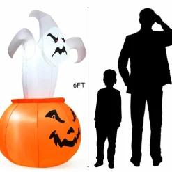 Tangkula 6 FT Halloween Inflatable Ghost in Pumpkin, Blow-up Ghost with Internally LED Bulb & Waterproof Fan