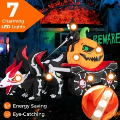 Tangkula 9 FT Halloween Inflatable Grim Reaper Driving Pumpkin Carriage, LED Lighted Carriage with Pumpkin & Skeleton Dragon