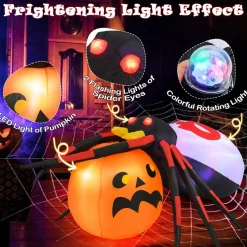 Tangkula 5 FT Halloween Inflatable Spider with Pumpkin, LED Lighted Halloween Decoration with Colorful Rotating Light