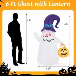 Tangkula 6 FT Halloween Inflatable Cute Ghost with Jack-O-Lantern