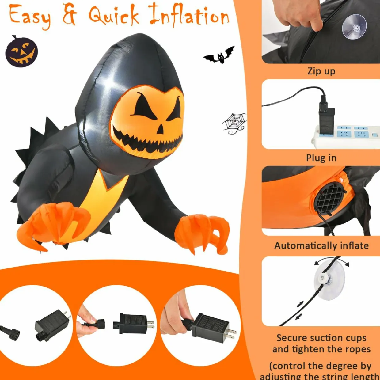 Tangkula 3.3 FT Halloween Inflatable Pumpkin Head Ghost Broke Out from Window