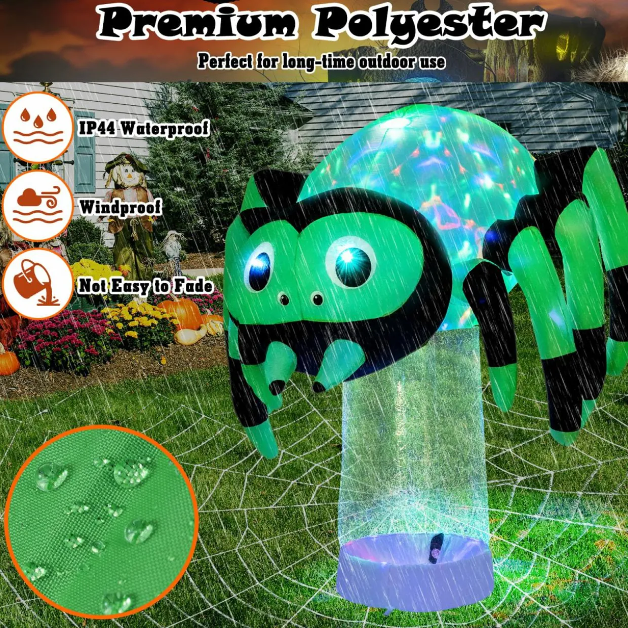 Tangkula 6 FT Halloween Inflatable Spider with Multi-Color Rotating Light