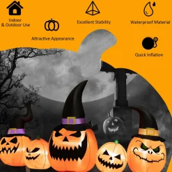 Tangkula 8 Ft Halloween Inflatable Pumpkin Family, Waterproof Halloween Yard Decoration with Built-in LED Lights, Sandbag