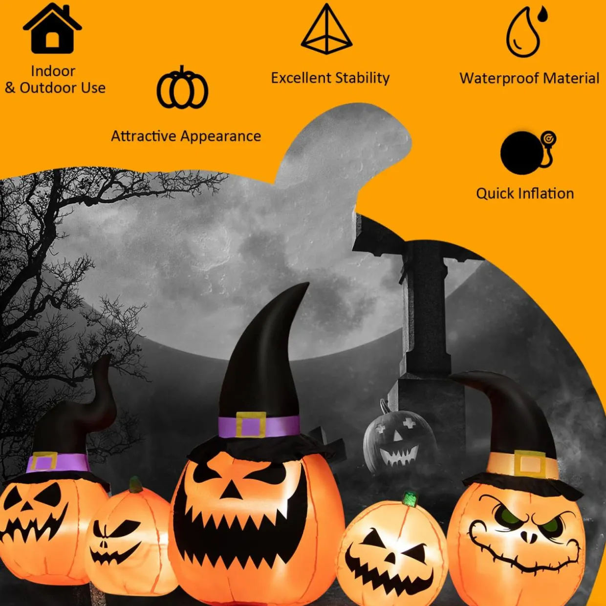 Tangkula 8 Ft Halloween Inflatable Pumpkin Family, Waterproof Halloween Yard Decoration with Built-in LED Lights, Sandbag