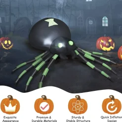 Tangkula 6 Ft Halloween Inflatable Spider, Spider with LED Lights Outdoor Indoor Halloween Decorations