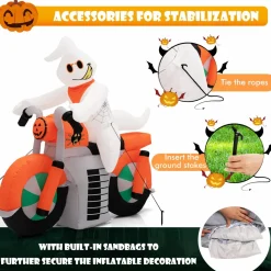 Tangkula 5 FT Halloween Inflatable Ghost Riding on Motor Bike