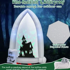 Tangkula 7 FT Halloween Inflatable Tombstone with Bat Lighting Effects
