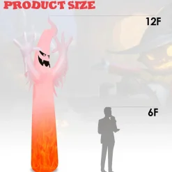 Tangkula 12 FT Halloween Inflatable Ghost W/ Rotating Flame LED Lights, Air Blower, Stake, Sandbag