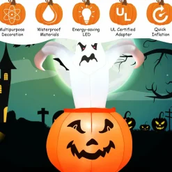 Tangkula 6 FT Halloween Inflatable Ghost in Pumpkin, Blow-up Ghost with Internally LED Bulb & Waterproof Fan