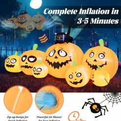 Tangkula 8 FT Halloween Inflatable Pumpkin Patch Lanterns with Witches' Cat