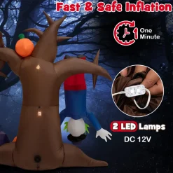 Tangkula 8 FT Halloween Inflatable Dead Tree, Blow Up Lighted Yard Decoration with Pumpkinsn