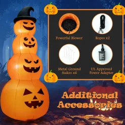 Tangkula 8 FT Halloween Inflatable Pumpkin, 4 Pumpkins Stack Halloween Decorations