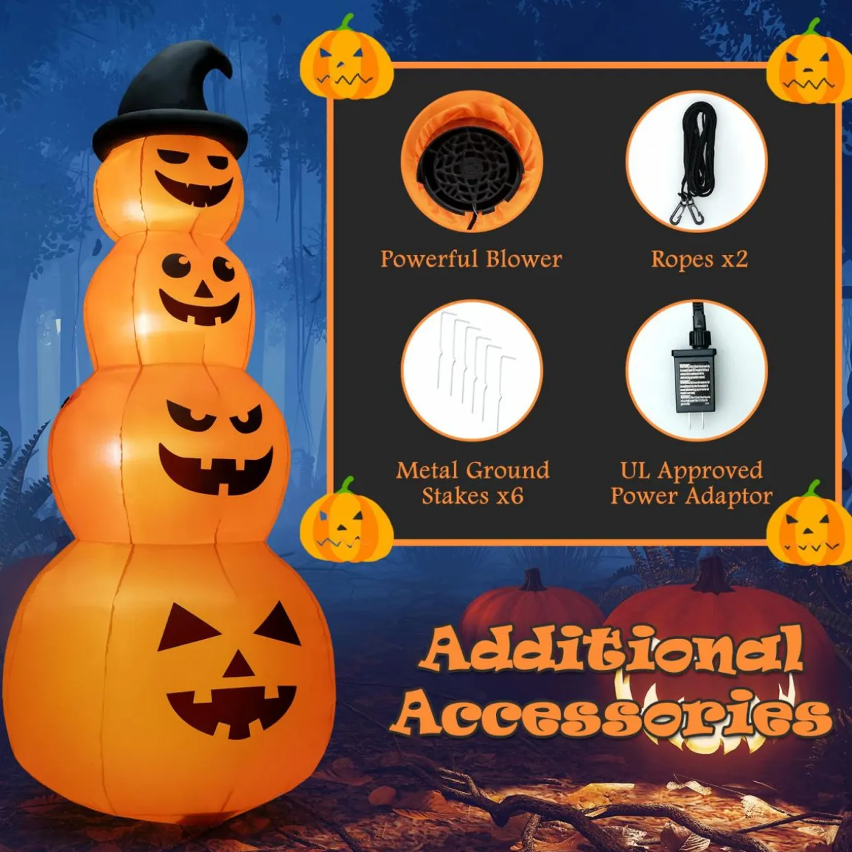 Tangkula 8 FT Halloween Inflatable Pumpkin, 4 Pumpkins Stack Halloween Decorations