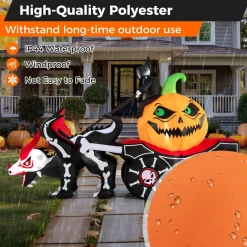 Tangkula 9 FT Halloween Inflatable Grim Reaper Driving Pumpkin Carriage, LED Lighted Carriage with Pumpkin & Skeleton Dragon
