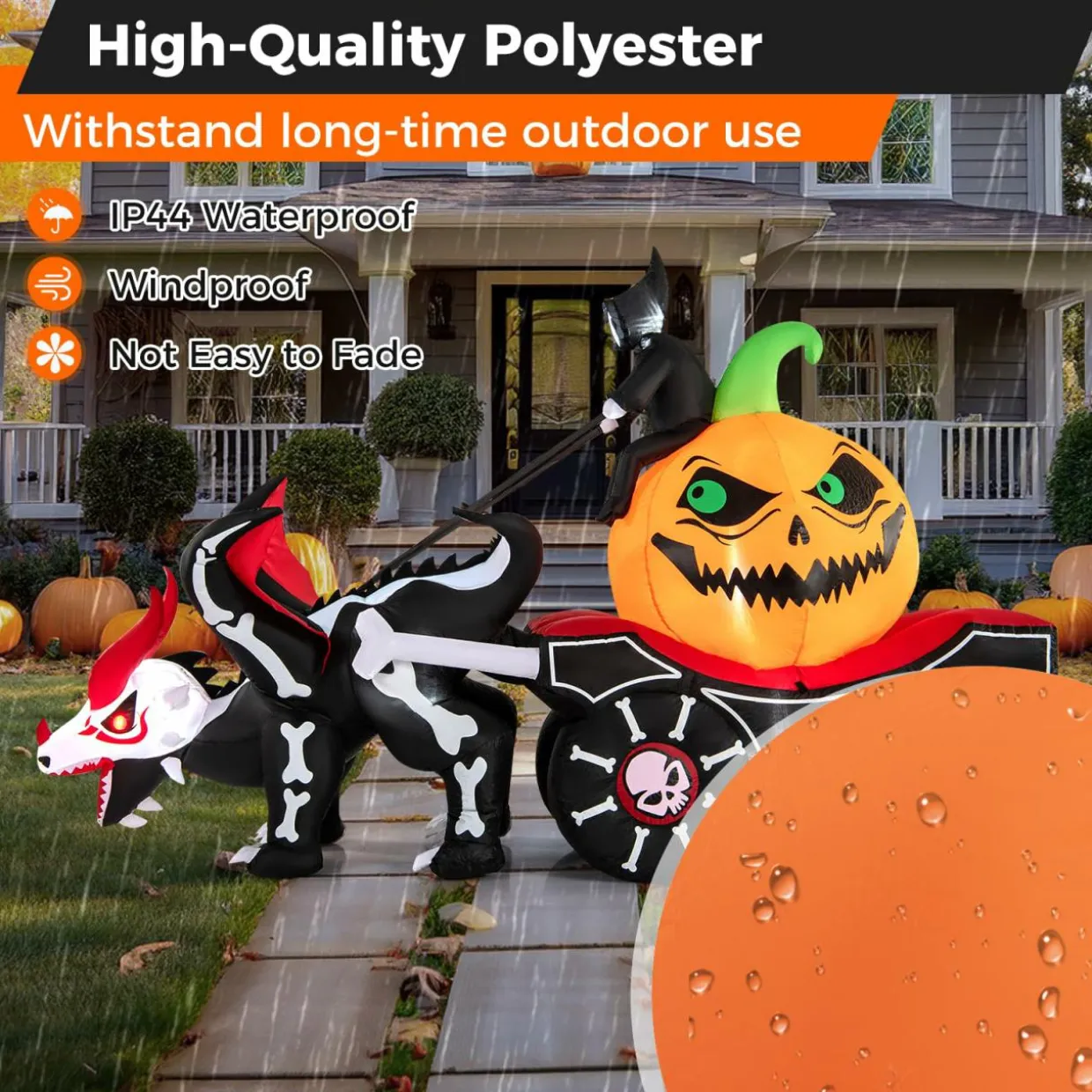 Tangkula 9 FT Halloween Inflatable Grim Reaper Driving Pumpkin Carriage, LED Lighted Carriage with Pumpkin & Skeleton Dragon